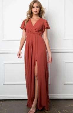 Festkjole med kort ærme og slids