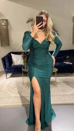 Gallakjole med lange ærmer og stretch