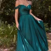 Grøn offshoulders satinkjole La Divine 7493