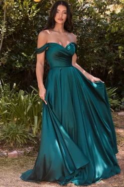 Grøn offshoulders satinkjole La Divine 7493