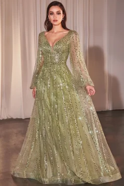 La Divine CD0240 gallakjole med ærmer og sten