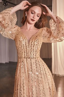 La Divine CD0240 gallakjole med ærmer og sten