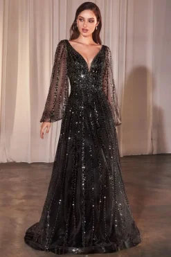 La Divine CD0240 gallakjole med ærmer og sten