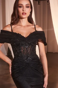 La Divine CD798 tætsiddende festkjole med aftagelige offshoulder