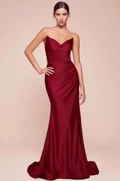 La Divine CD791 vinrød stropløs kjole