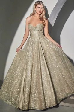 La Divine glitter gallakjole i guld CD252