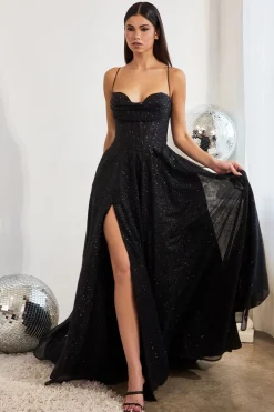 La Divine glitter gallakjole i guld CD252