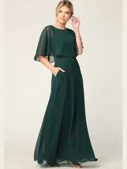 Lang festkjole med chiffonslag 3348