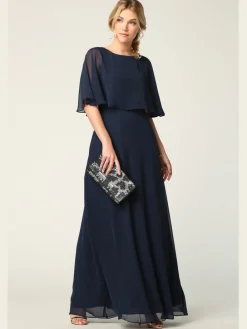 Lang festkjole med chiffonslag 3348