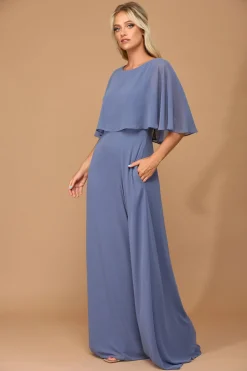 Lang festkjole med chiffonslag 3348