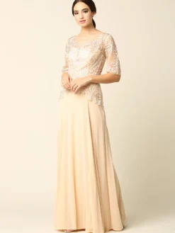 Lang festkjole med korte ærmer 5222