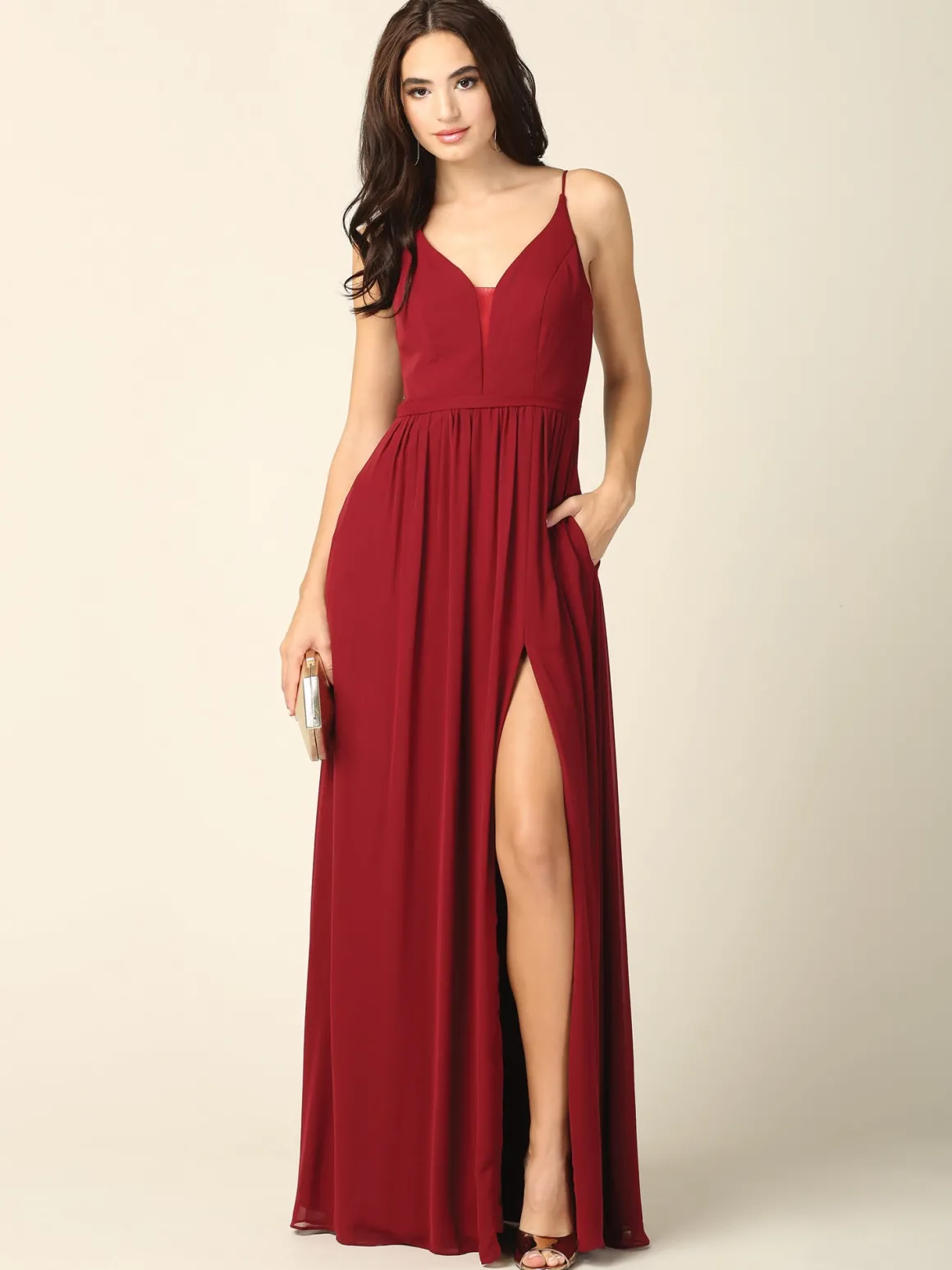 Lang festkjole med lommer 3346