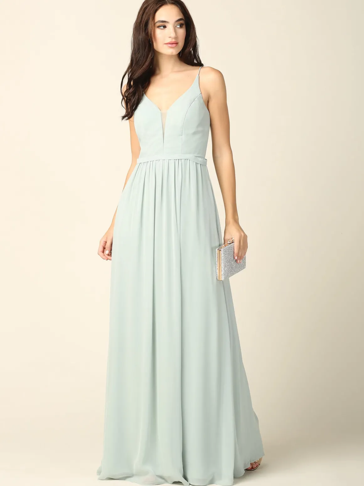 Lang festkjole med lommer 3346