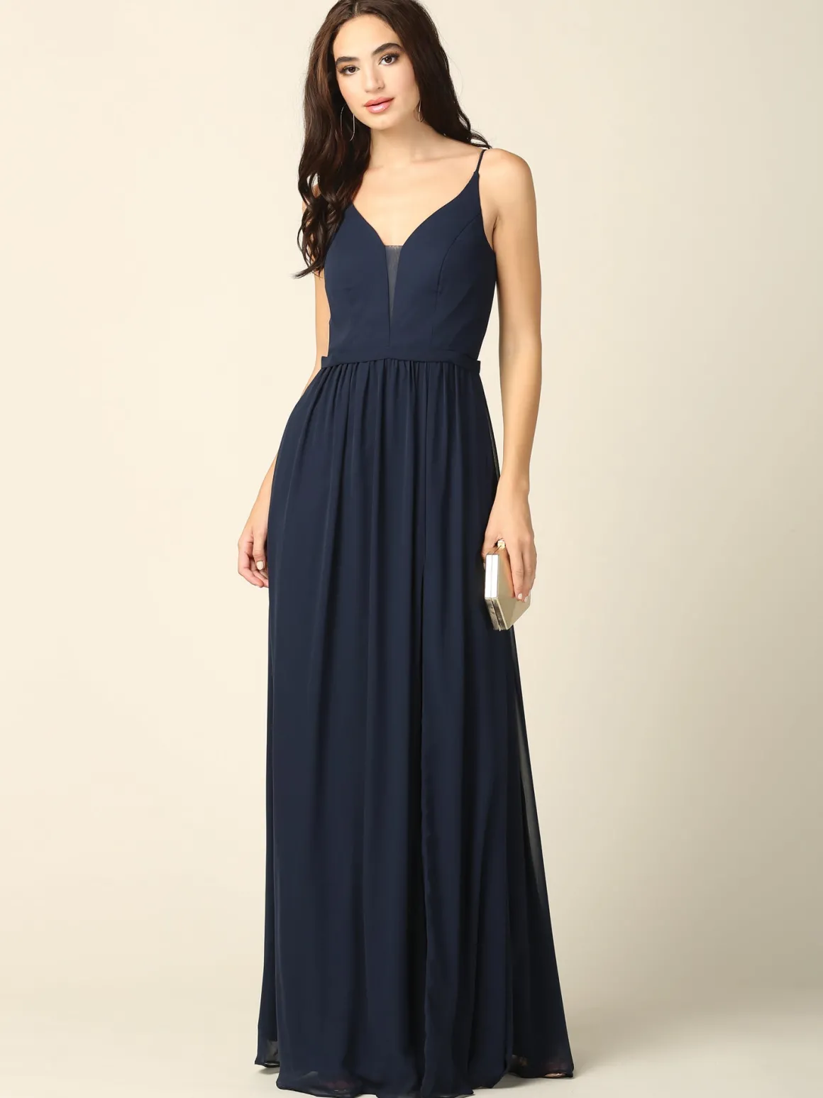 Lang festkjole med lommer 3346