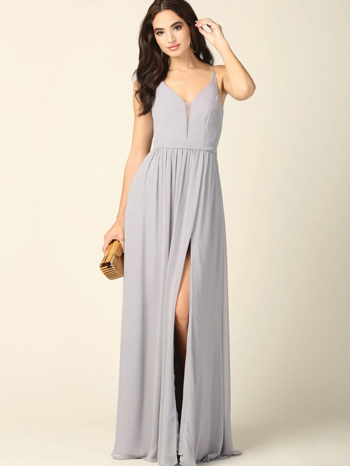 Lang festkjole med lommer 3346