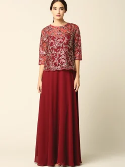 Lang festkjole med ærmer 3377