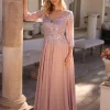 Lang festkjole pale pink med ærmer MF100