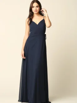 Lang wrap chiffon festkjole 3382