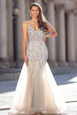 Lys grå Christian Koehlert mermaid kjole 0571