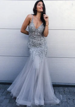 Lys grå Christian Koehlert mermaid kjole 0571