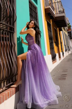 Ombre lilla gallakjole med glitter 1251