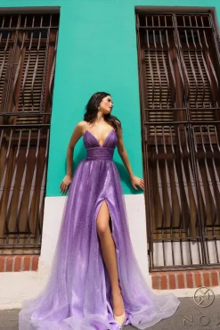 Ombre lilla gallakjole med glitter 1251