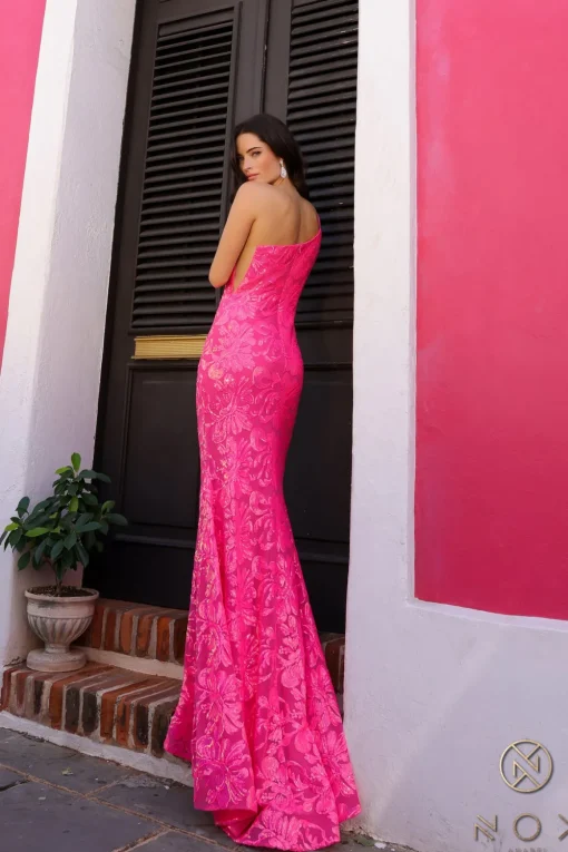 Oneshoulder pink gallakjole 1308