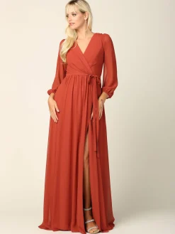 Rust festkjole med ballonærmer