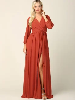 Rust festkjole med ballonærmer