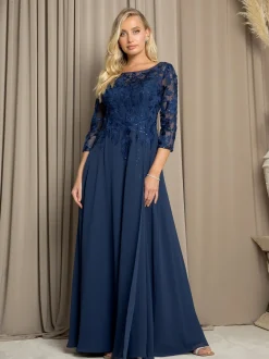 Selskabskjole med ærmer og fine blonder 5258