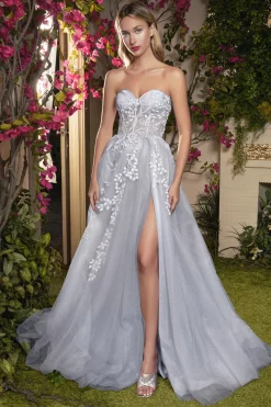 Stropløs lysblå Andrea & Leo gallakjole A1029