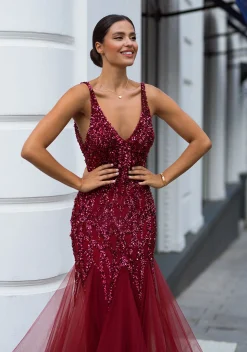 Vinrød Christian Koehlert mermaid Gallakjole 0571