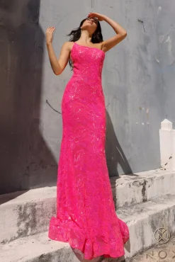 Oneshoulder pink gallakjole 1308